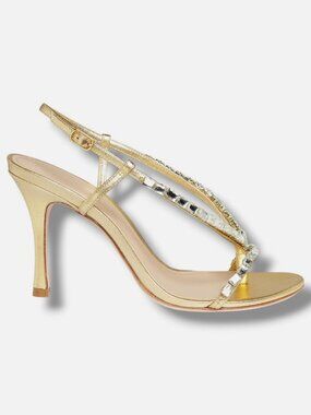 22élevé Women's Gold Gem Metallic Nappa Leather Sandal Shoe Size EU:40.5 US:10.5